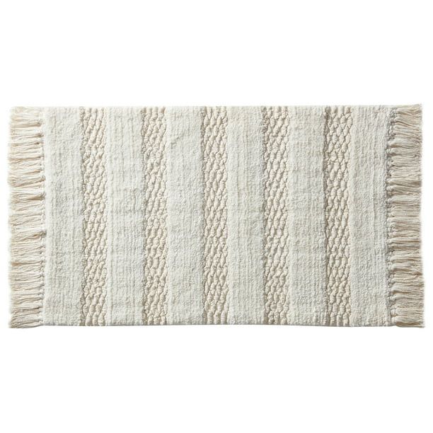 My Texas House Lancaster Stripe Fringe Cotton Bath Rug , Ivory, 20" x 32" - Walmart.com | Walmart (US)
