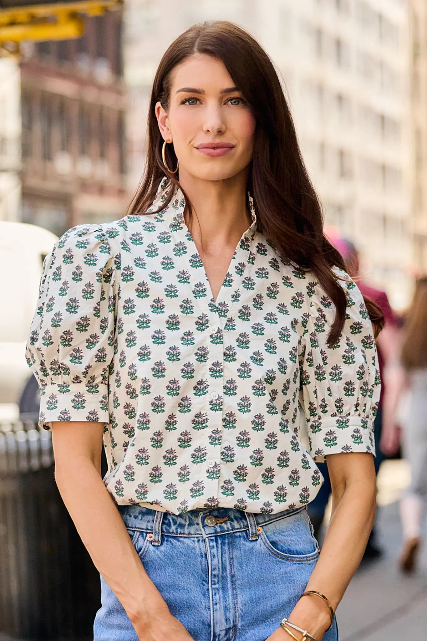 Delaney White Floral Puff Sleeve Top | Avara