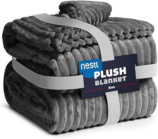 Nestl King Size Blanket for Bed - Plush Blankets King Size - Soft King Blanket – Fuzzy Grey Bla... | Amazon (US)