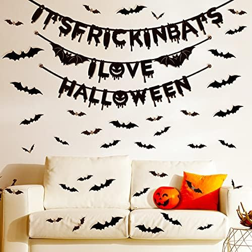 61 Pieces Halloween Decor Set It's Frickin Bats I Love Halloween Banner and 3D Scary Bats Wall De... | Amazon (US)