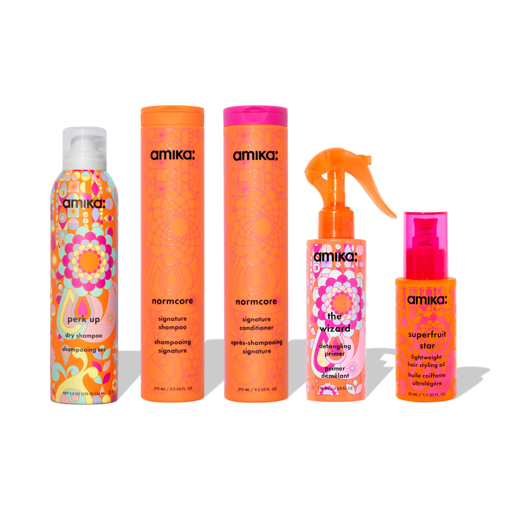 strand superheroes routine set | normcore shampoo, conditioner + superfruit star + perk up + wiza... | amika US