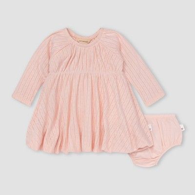 Burt's Bees Baby® Baby Girls' Pointelle Dress & Diaper Cover Set - Light Pink | Target