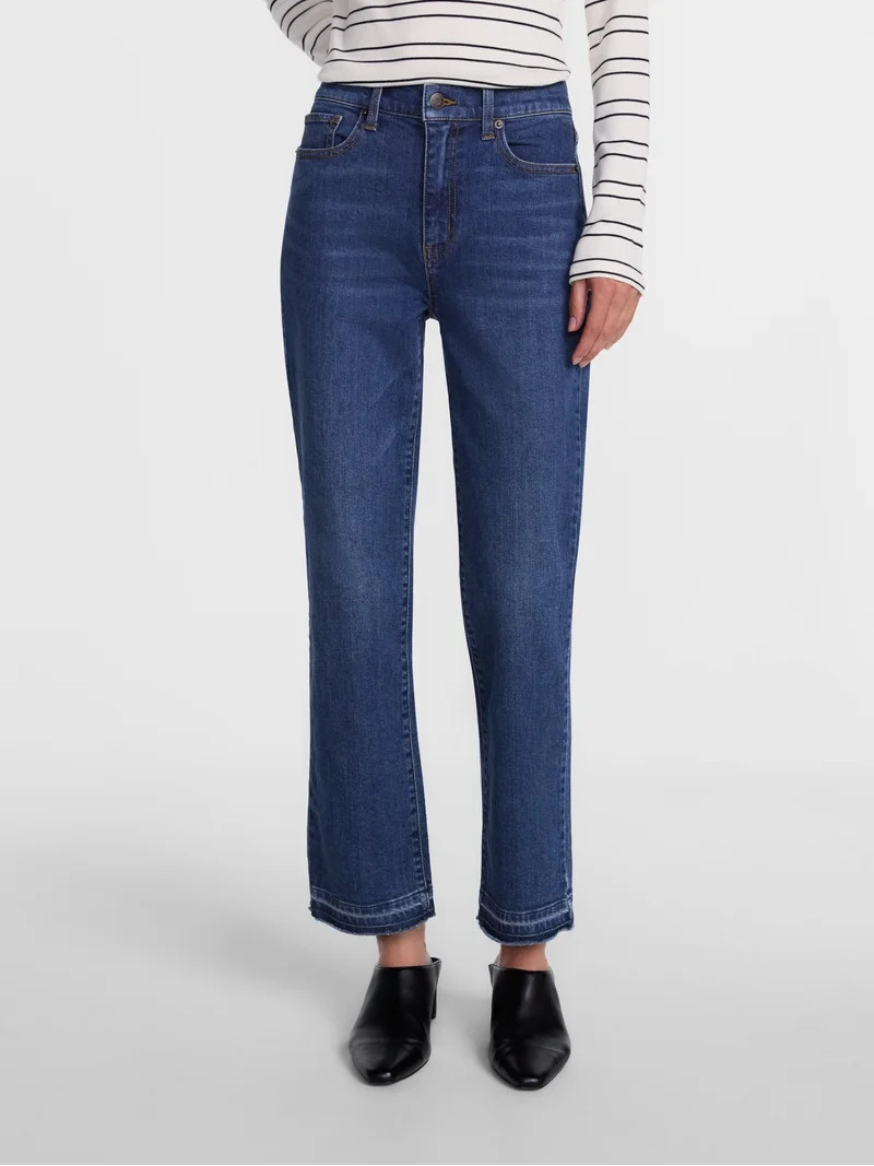 Scenario Women's and Women's Plus High Rise Straight Leg Let Down Hem Jeans, 29" Inseam, Sizes 0-... | Walmart (US)