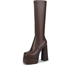 wetkiss Stacked Platform Knee High Boots for Women, Chunky High Heeled Go-Go Boots Square Toe Side Z | Amazon (US)
