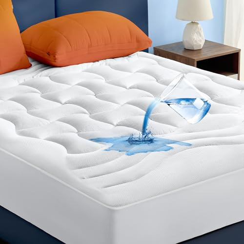 Bedsure Waterproof Mattress Protector Queen Size - Quilted Fitted Waterproof Mattress Pad Topper with 8-21 Inches Deep Pocket, Noiseless Bed Cover Padded, Machine Washable,White, 60x80 Inches | Amazon (US)