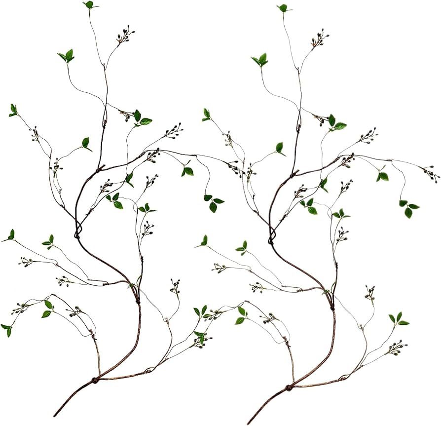 Curly Willow Branches Artificial Tree Vines with Fruits and Leaves Flexible Plant Stems Jungle Greenery Twigs Liana for Home Wedding Garden Wall Background Decor 67 inches (Green - Pack of 2) | Amazon (US)
