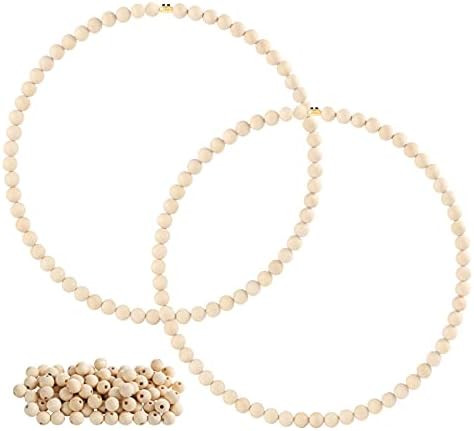Amazon.com: Sntieecr Wood Beads Wreath, 2 Pieces 12 Inch Metal Floral Hoop Ring with 140 Pieces W... | Amazon (US)