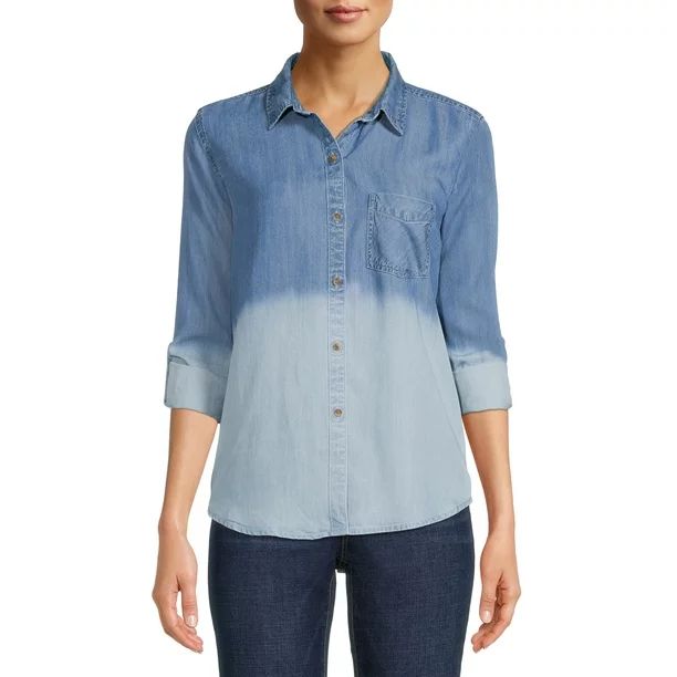 Time and Tru Women's Soft Button Front Shirt with Long Sleeves - Walmart.com | Walmart (US)