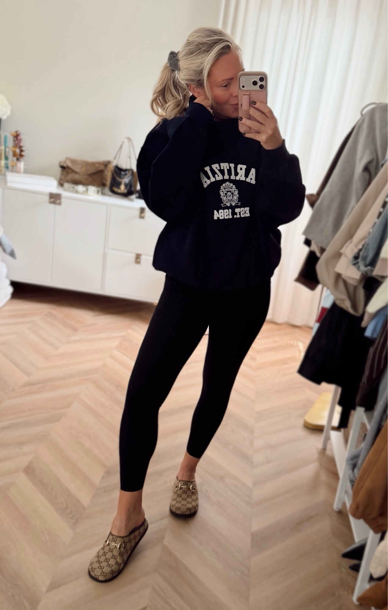 OOTD🤎- never got out of my workout clothes under here! 
Mules size up! 
Sweatshirt I did medium. So cozy! 🍂🤌🏼

#LTKSeasonal #LTKootd