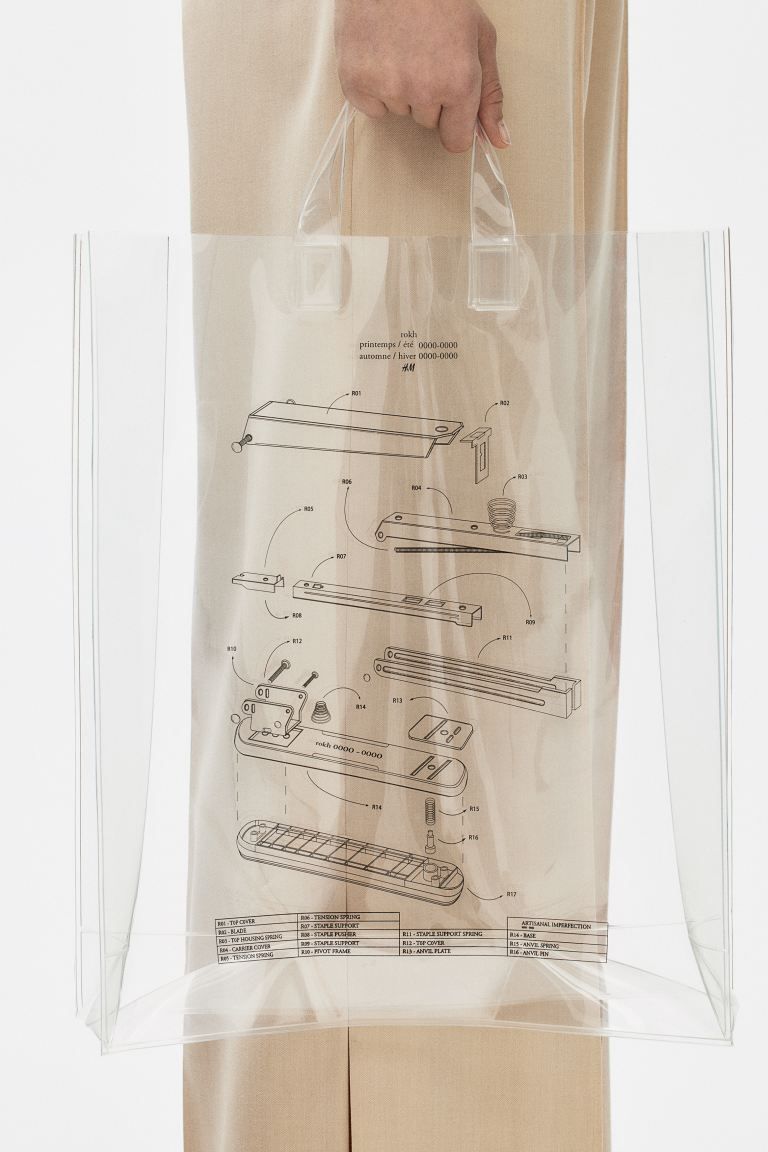 Plastic Tote Bag - Transparent/stapler - Ladies | H&M US | H&M (US + CA)