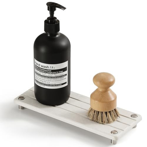 Razborci Quick Dry Bathroom Tray & Kitchen Sink Organizer, Water Absorbing Countertop Sponge Holder Soap Dish, Diatomaceous Earth Stone Vanity Dispenser Toothbrush Bottle, Gray Beige, 10" x 4" | Amazon (US)