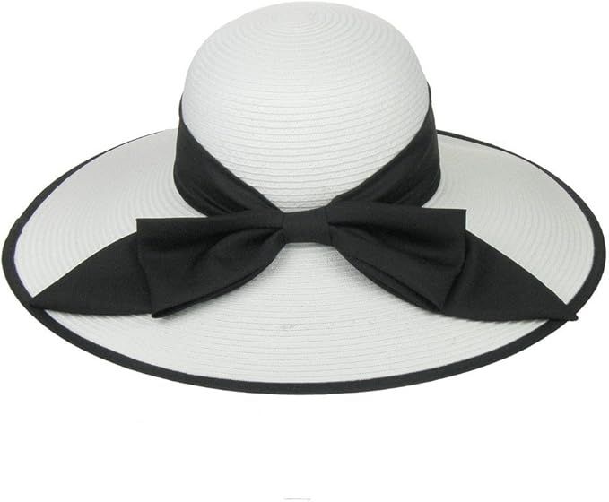 Something Special Fashion Boardwalk Brim Satin Band/Ribbon Straw Sun Hat - White | Amazon (US)