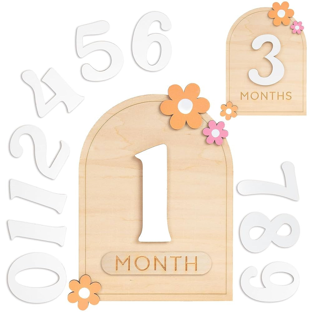 Chippi & Co Cute Monthly Baby Milestone Board, Month Milestone Girl, Boy, Milestone Signs Wooden ... | Amazon (US)