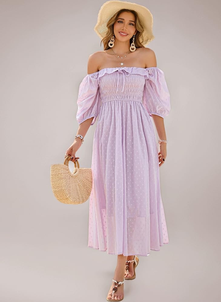 R.Vivimos Women's Square Neck Floral Slim Fit Half Sleeve Dresses Cottagecore Long Midi Dress | Amazon (UK)