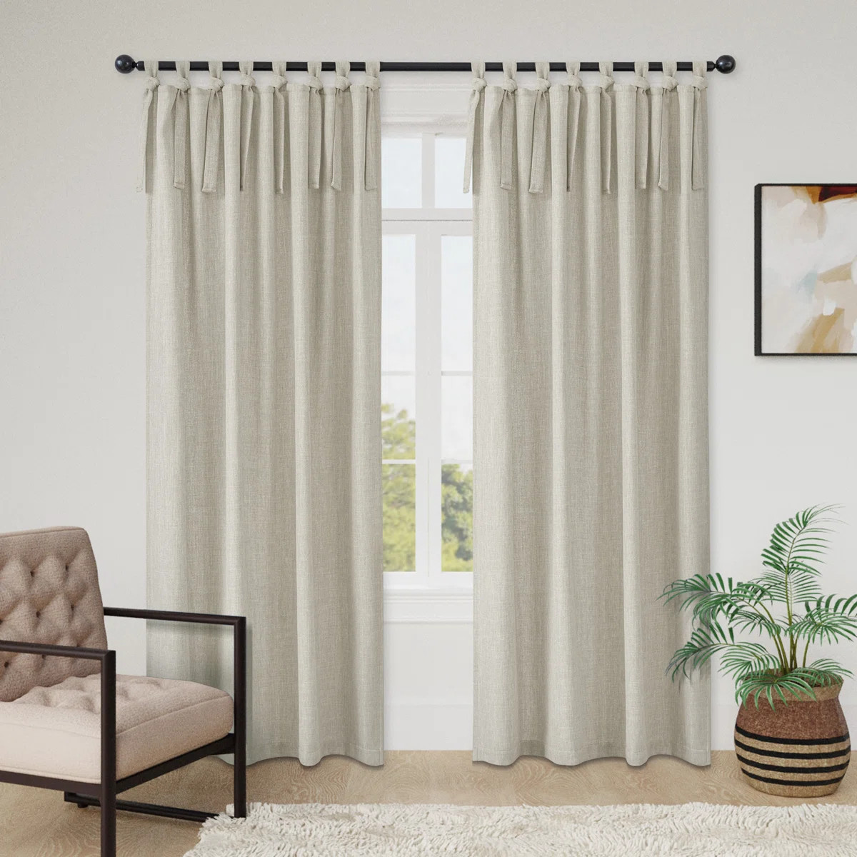 Linen Texture Tie Top Light Filtering Curtain Pair(2 Panels) | Wayfair North America