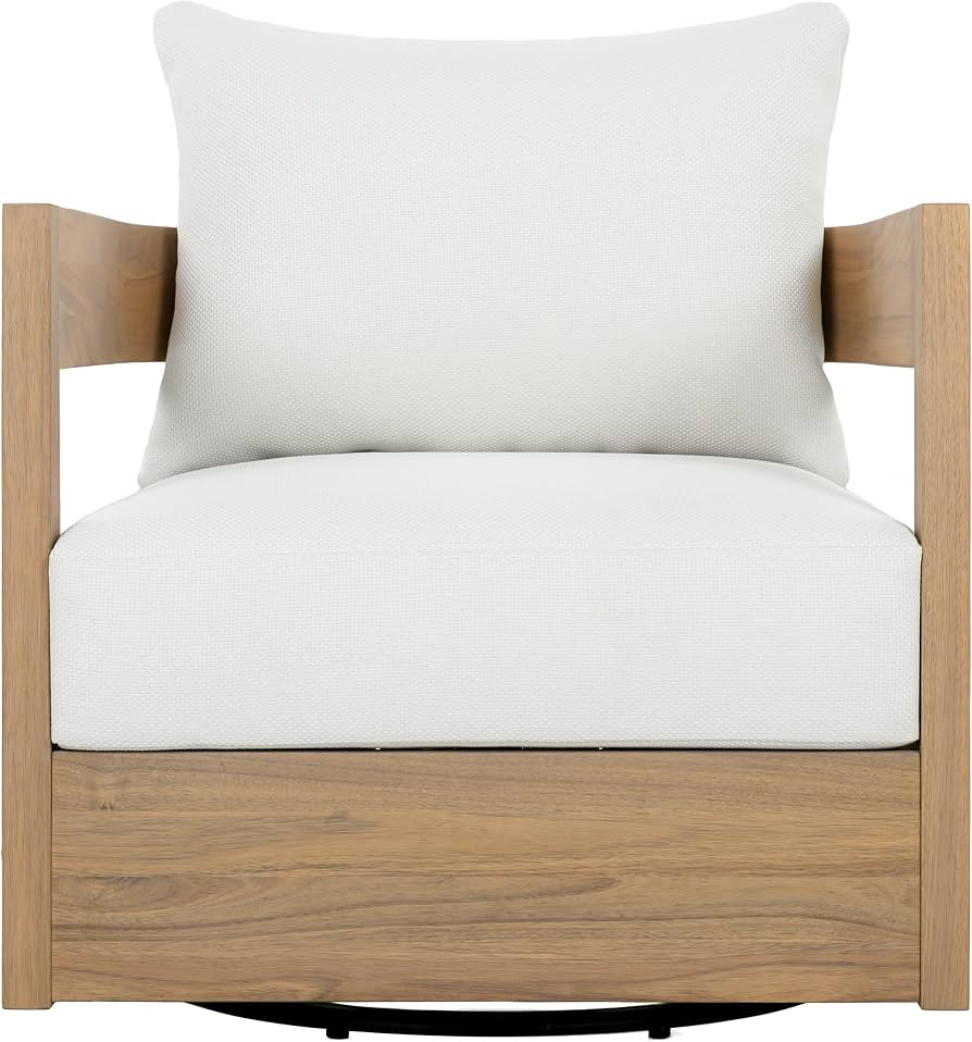 SAFAVIEH Outdoor - Kento Swivel Lounge Chair - Oak & Ivory - Solid Wood with Cushion - Modern Rou... | Amazon (US)