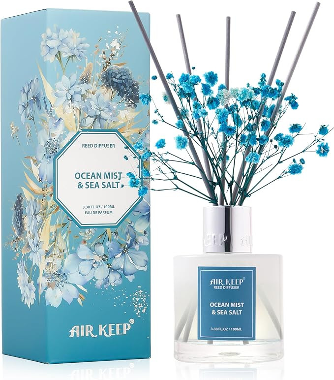 Airkeep Reed Diffuser Set,3.38 fl oz (100 ml) - Ocean Mist&Sea Salt Oil Diffusers with 8 Reed Sti... | Amazon (US)