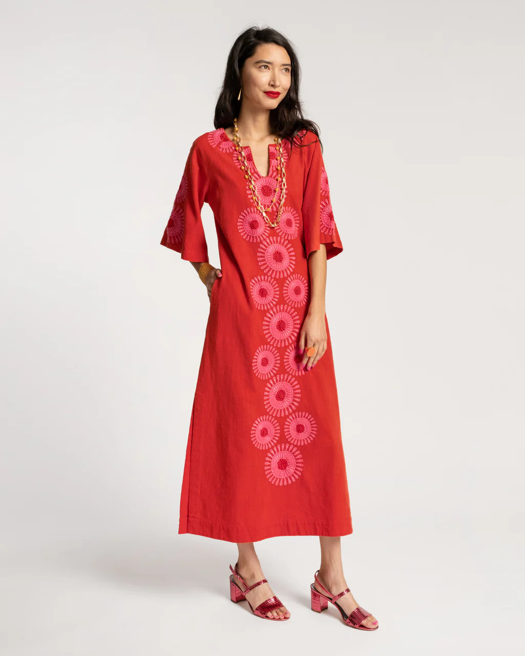 Charming Caftan Aster Print Red Pink | Frances Valentine
