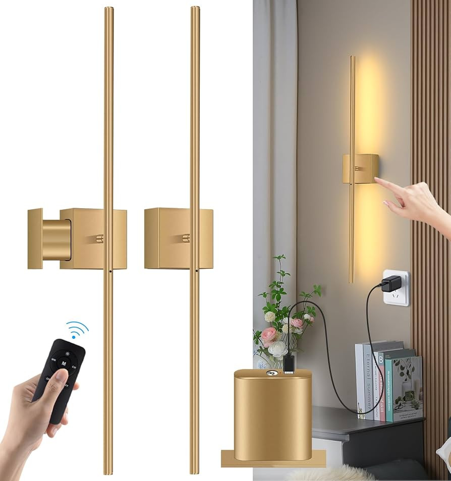 Battery Operated Wall Sconces with Remote Control, Dimmable Touch Wall Lights Wireless, USB Recha... | Amazon (US)