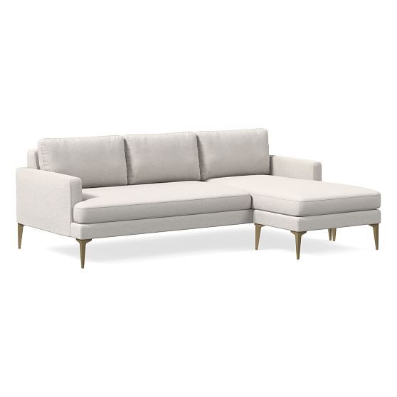 Andes Flip Sectional, Poly, Performance Coastal Linen, White, Blackened Brass | West Elm (US)