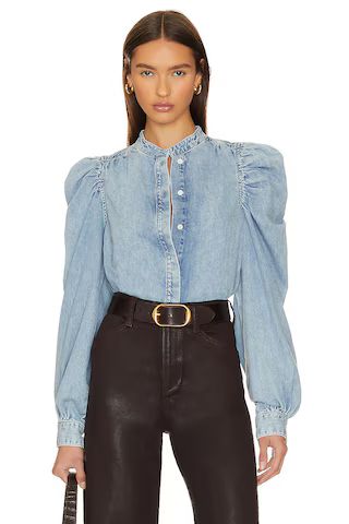 FRAME The Long Sleeve Gillian Top in Cresthaven from Revolve.com | Revolve Clothing (Global)