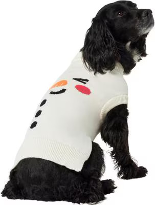 Frisco Christmas Snowman Dog & Cat Sweater, Cream, Medium | Chewy