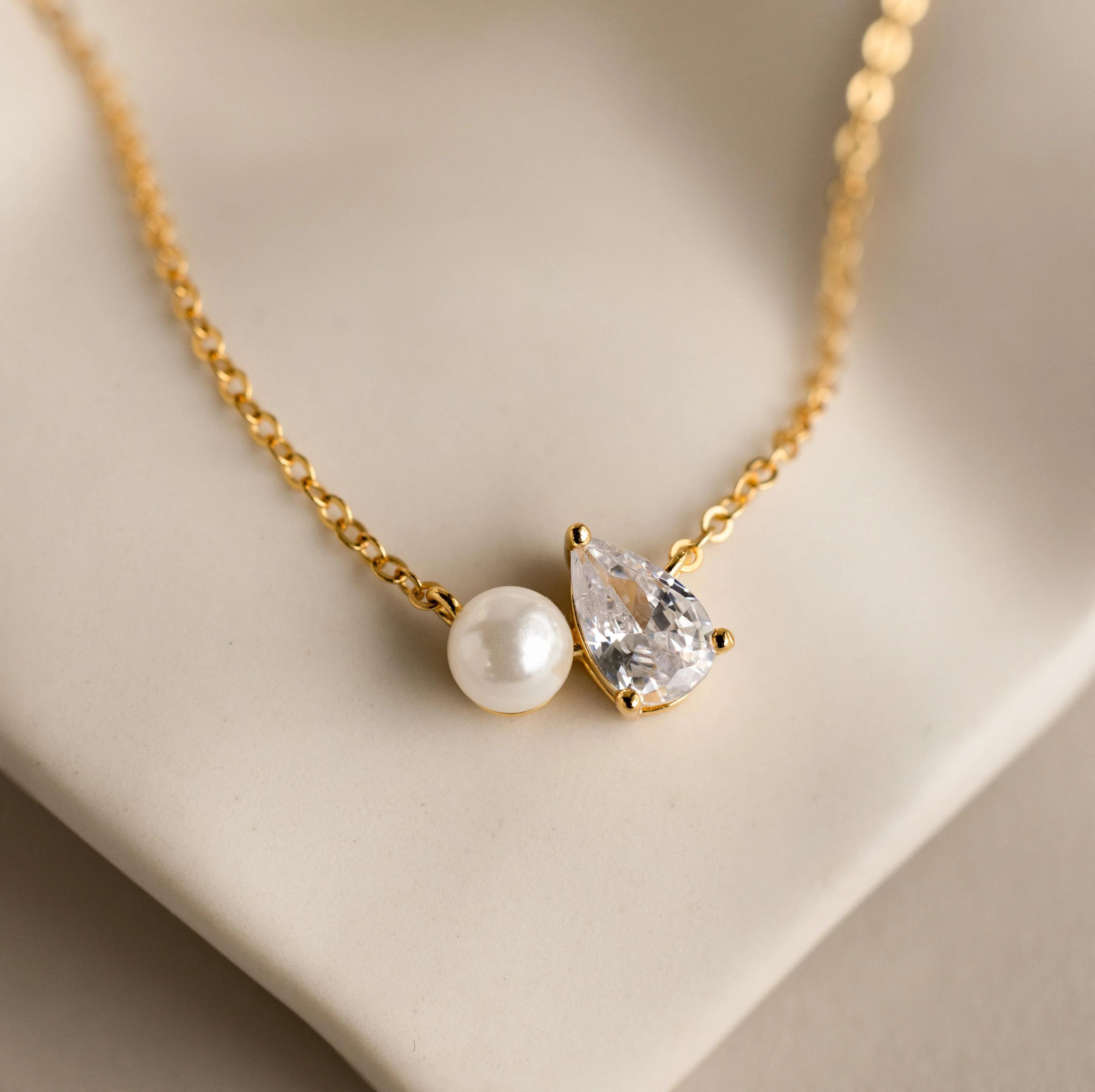 Dainty Pearl & Diamond Toi et Moi Necklace | Caitlyn Minimalist | Caitlyn Minimalist