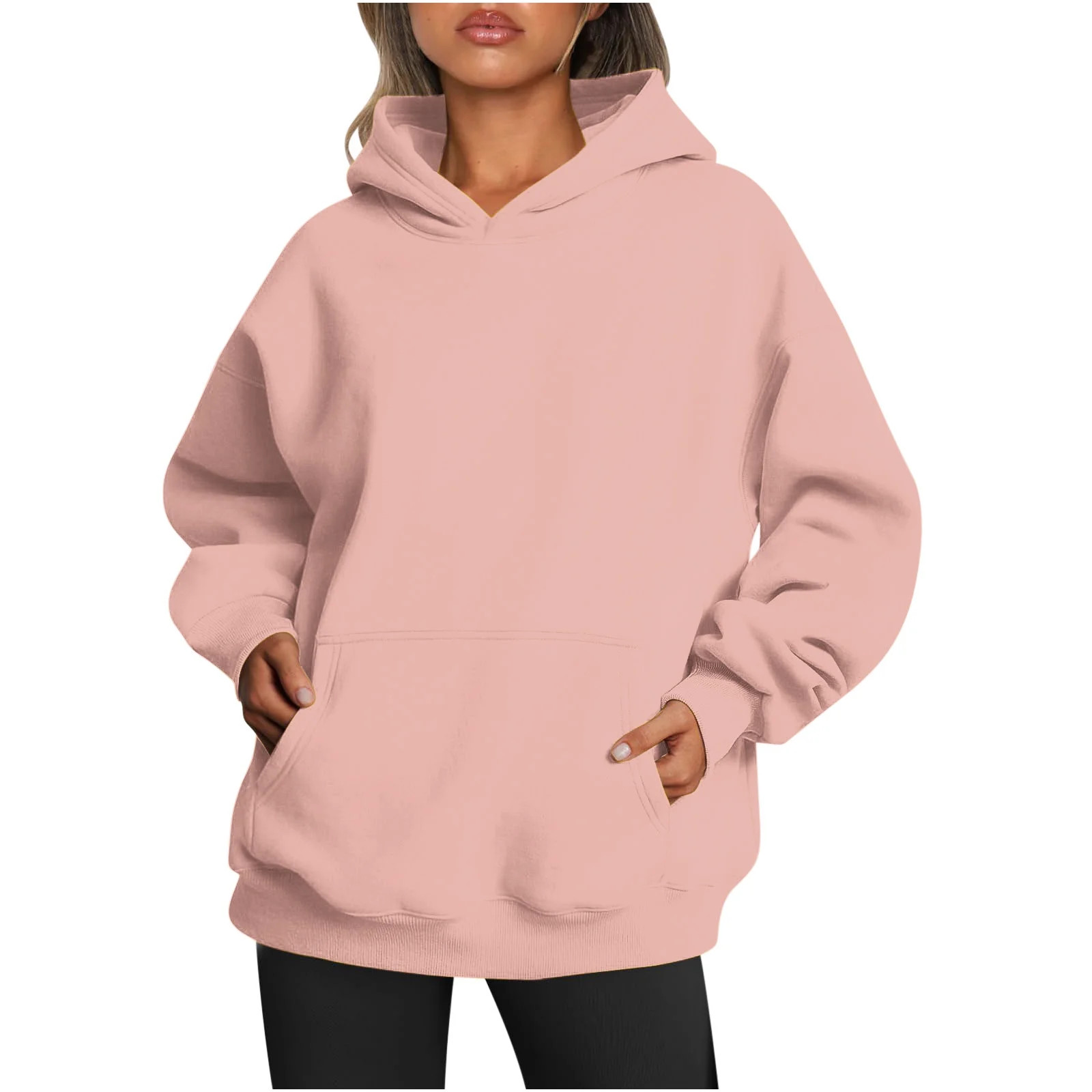 Winter Savings! Titcea Hoodies for Women Oversized Solid Color Long Sleeve Fleece Sweatshirt Tren... | Walmart (US)