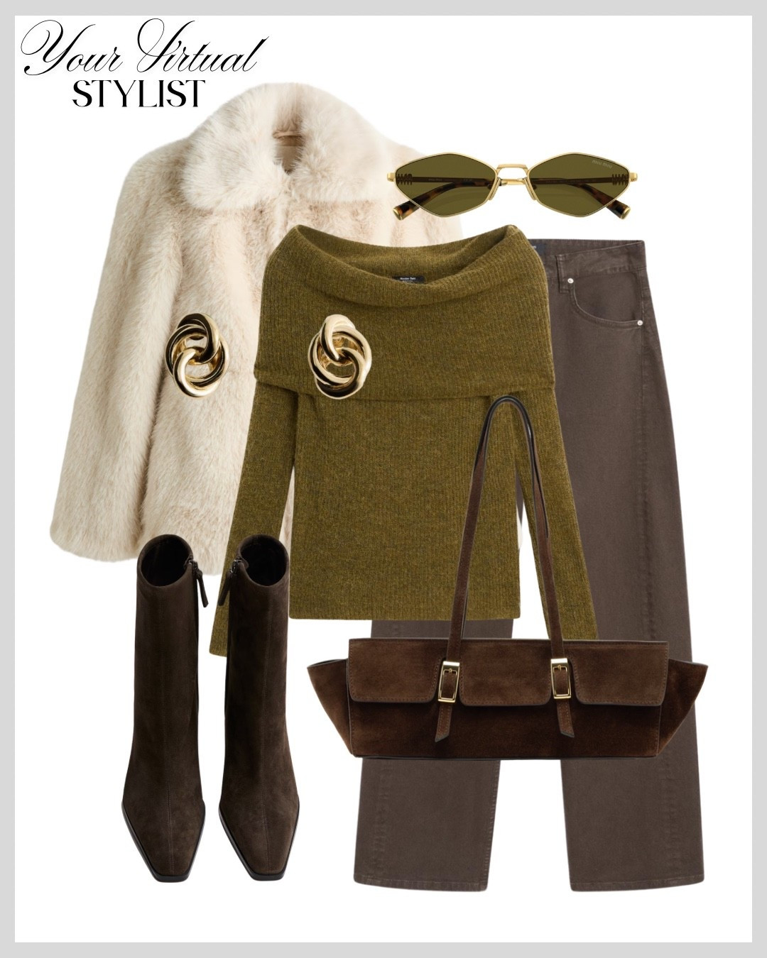 Textural layering at its finest: plush faux fur, a soft olive knit, and chocolate suede accessories. Earthy, elegant, and incredibly chic. Ideal for slow mornings, gallery visits, and coffee dates where style speaks before you do🤍🤎✨

#LTKbag #LTKwinter #LTKuk