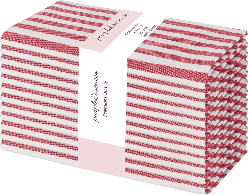 PurpleEssences Plain Striped Cloth Napkins - Set of 12-100% Cotton - 18 x 18 Inch - Spring Summer... | Amazon (US)