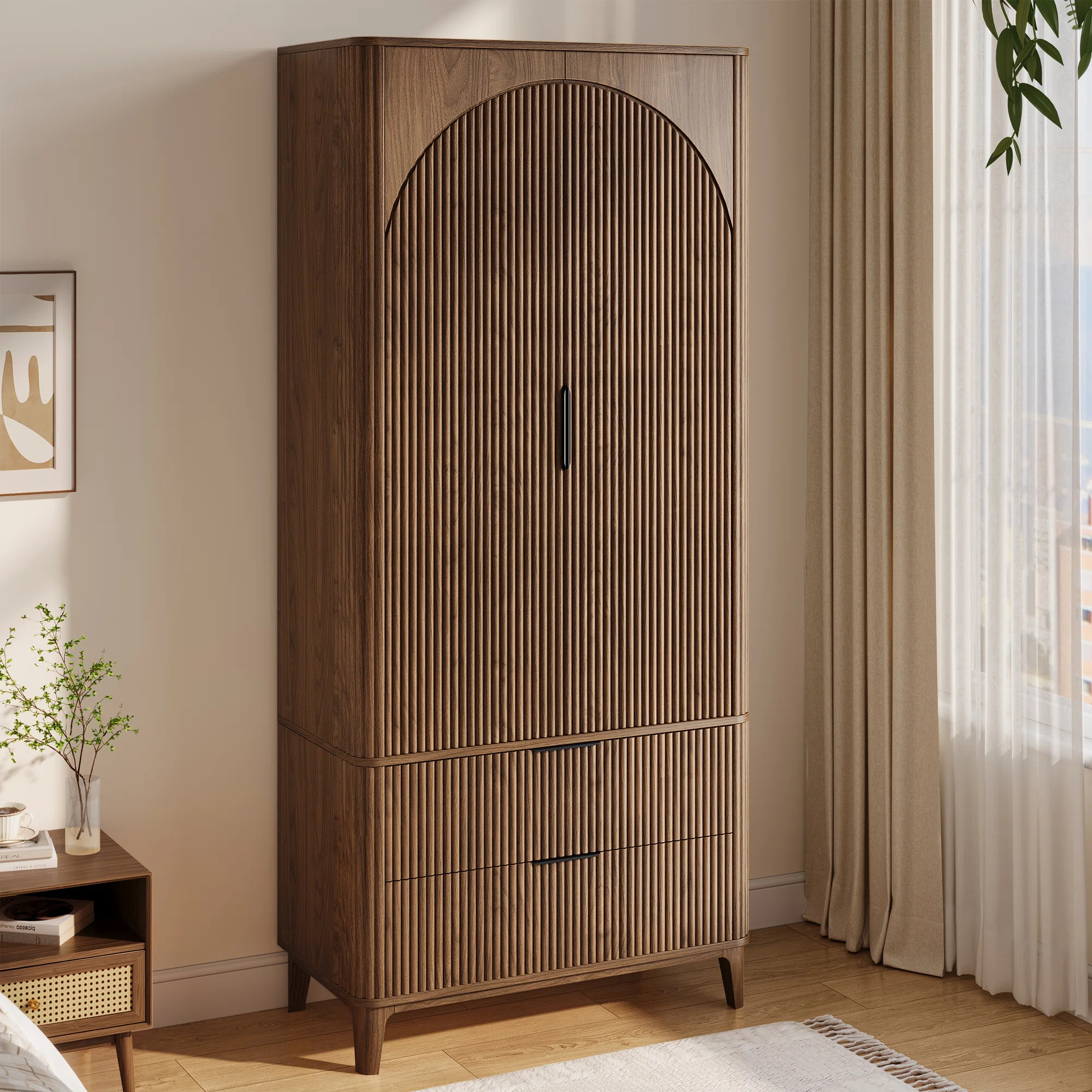 2 Doors Armoire Wardrobe With Two Large Drawers And Hanging Rod | Wayfair North America