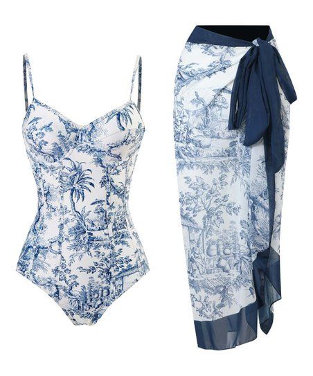 Doris Blue Tropical One-Piece & Skirt Cover-Up - Women | Zulily