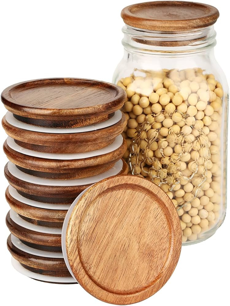 8 Pack Wide Mouth Mason Jar Lids, Reusable Canning Lids with Wooden and Silicone Seals - Perfect ... | Amazon (US)