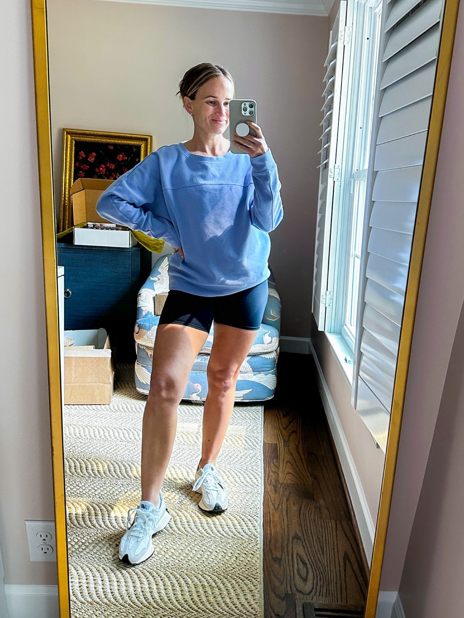 The perfect weekend outfit! I’m wearing a workout onesie that I love with a growing bump but I linked my favorite black fitted shorts if you don’t want a onesie! M
Mine isn’t maternity specific but I linked a cheaper one from Amazon that is, which might be better if you have a bigger bump! 

Love these new balance 327 sneakera so much! Size up 1/2 size 

#LTKbump #LTKSeasonal