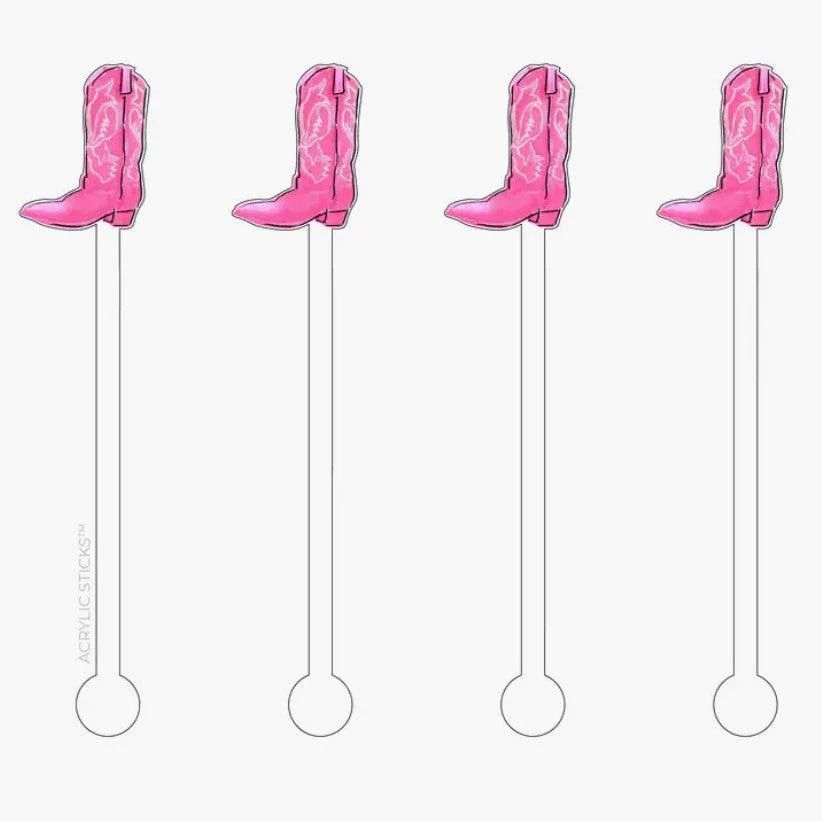 Pink Rodeo Cowgirl Boot Reusable Acrylic Stir Sticks | Sorelle Gifts