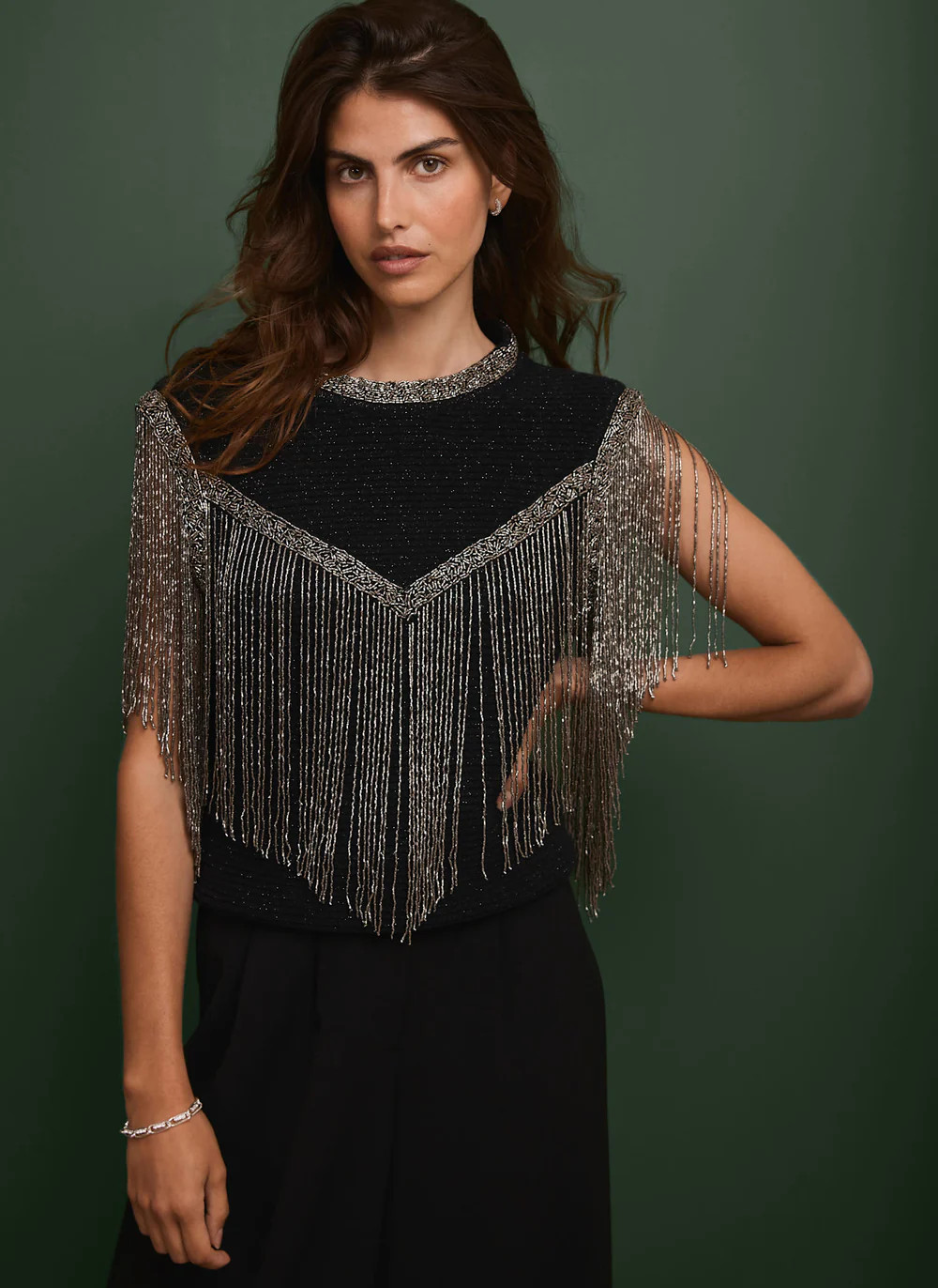 Black Embellished Fringe Detail Top | Mint Velvet
