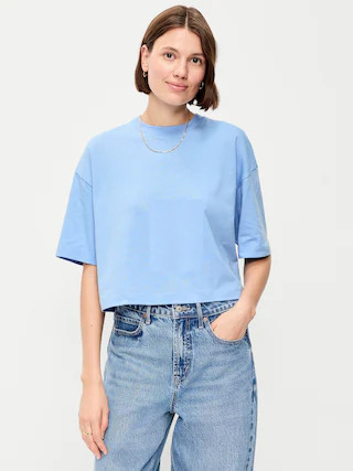 Vintage Crew-Neck Oversized Crop T-Shirt | Old Navy (US)