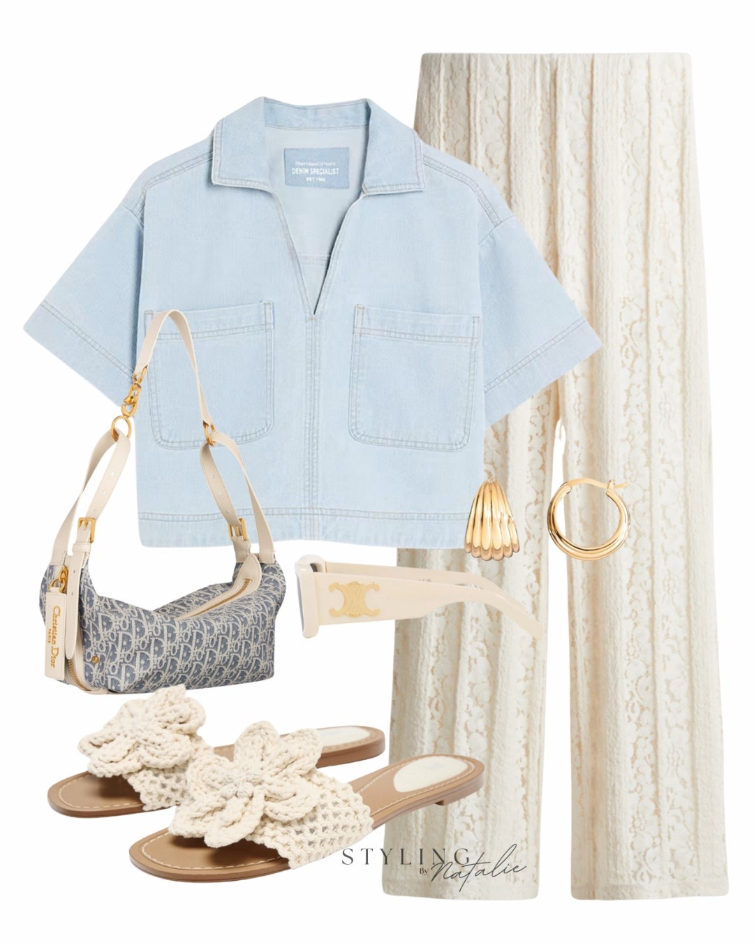 Laid back comfy chic 🤍
Light wash cropped body denim shirt, lace pull on trousers, crochet slide sandals, Dior bag, celine sunglasses and gold hoop earring.
Casual chic, summer outfit, brunch outfit, laidback luxe, trendy, boho chic, holiday outfit.

#LTKeurope #LTKuk #LTKsummer