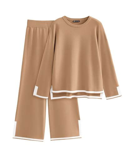 PRETTYGARDEN Womens 2 Piece Knit Sweater Set Casual Long Sleeve Pullover Wide Leg Pants | Amazon (US)