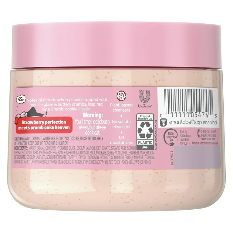 Dove Crumbl Exfoliating Body Scrub Strawberry Cookie, 15 oz - Walmart.com | Walmart (US)