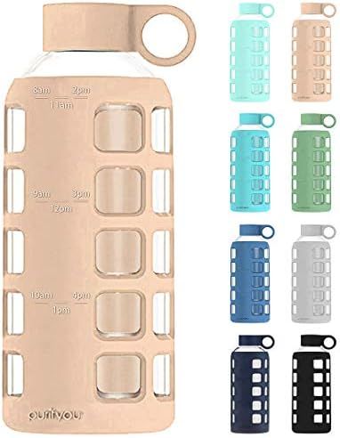 Amazon.com: purifyou Premium 32 / 22 / 12 oz Glass Water Bottles with Non-Slip Time and Volume Ma... | Amazon (US)