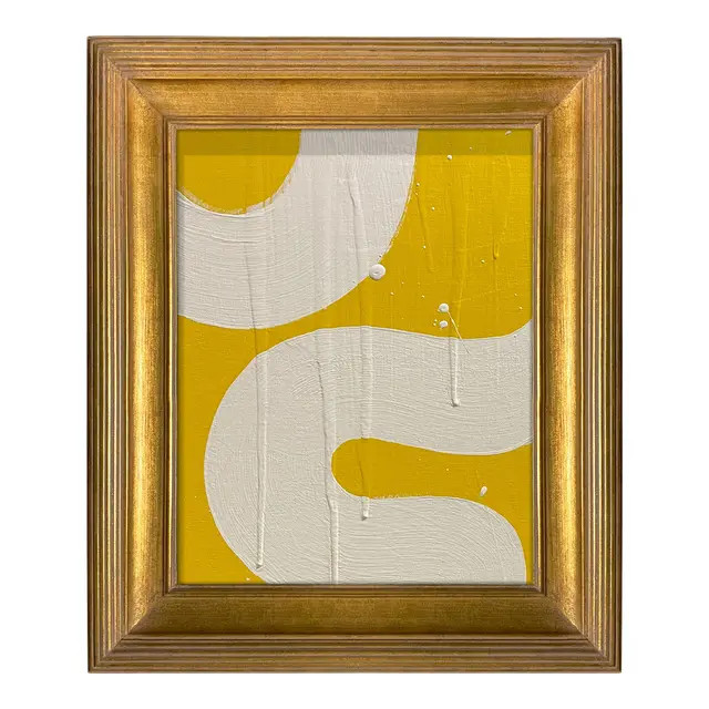 Ron Giusti Mini Hebi Snake Yellow and Cream Acrylic Painting, Framed | Chairish