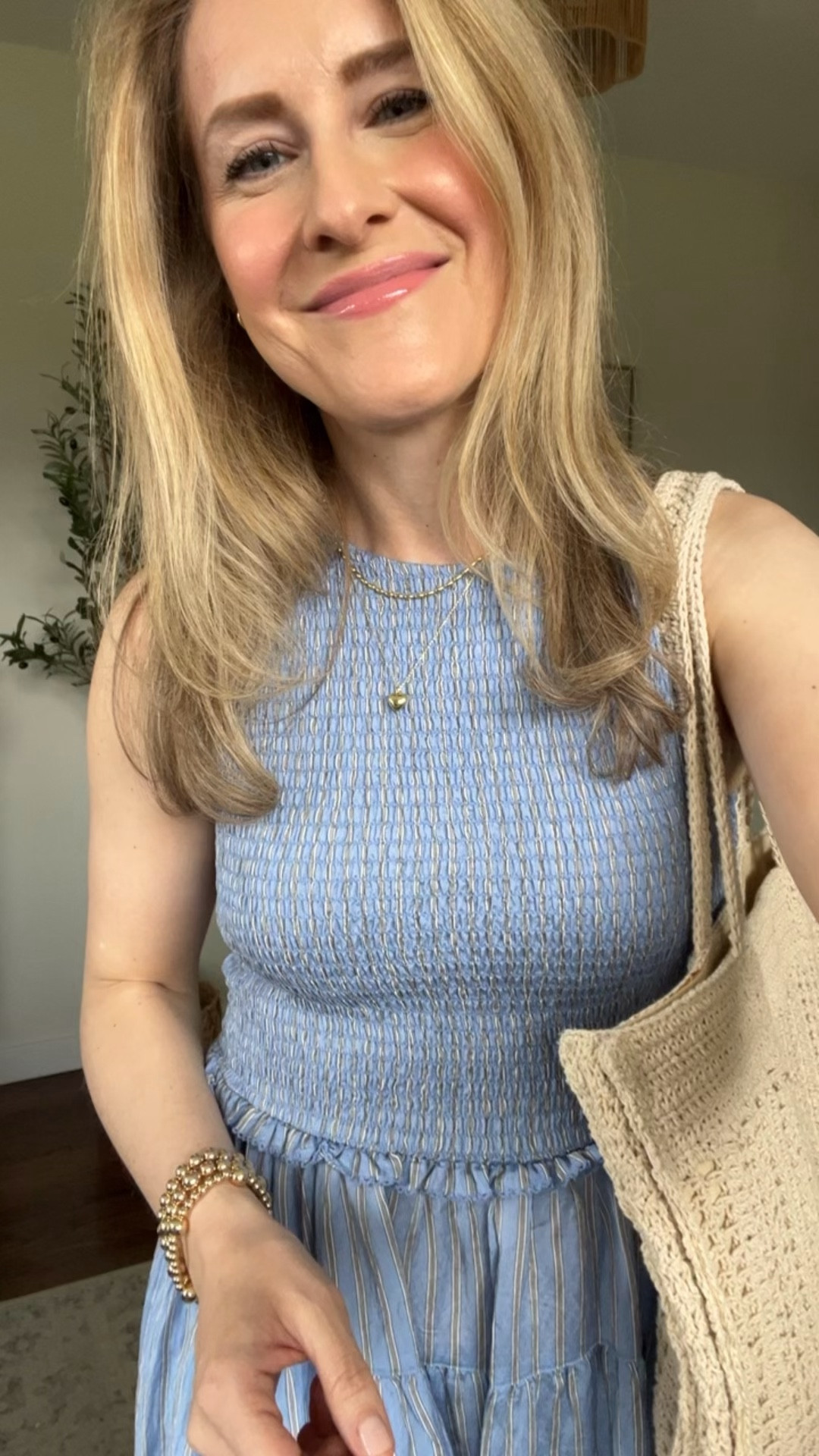 She’s a cutie, love this little midi dress from Walmart! Comfy stretchy smocked top. Pockets. I do recommend going up one size. #walmartfashion 