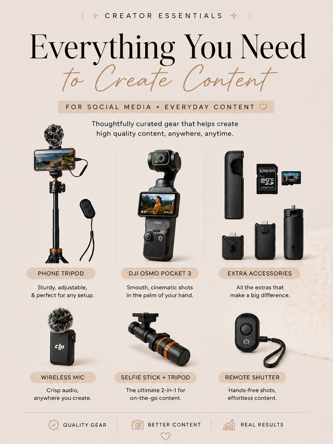 Good content starts with good tools ✨
These creator essentials help make filming, voiceovers, photos, and everyday content so much easier while still keeping everything clean and professional.

Whether you’re just starting or leveling up your content, these are staples worth having 🤍

#ContentCreator #CreatorEssentials #ContentTools #SocialMediaCreator