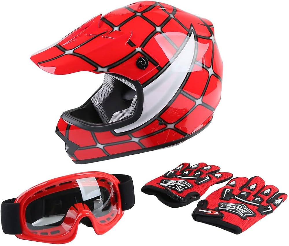 XFMT Youth Kids Motocross Offroad Street Dirt Bike Helmet Goggles Gloves Atv Mx Helmet Red Spider... | Amazon (US)