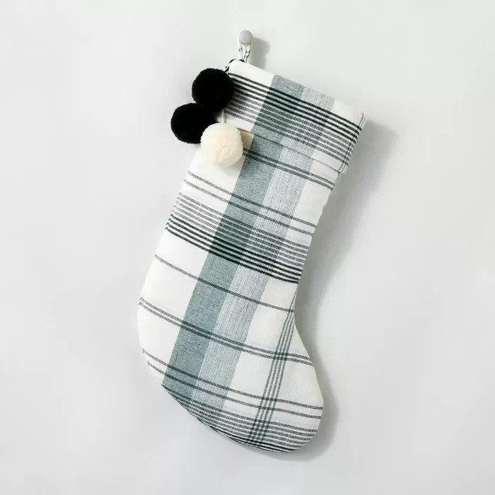 Plaid with Poms Holiday Stocking Green - Hearth & Hand™ with Magnolia | Target