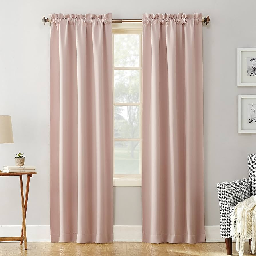 Sun Zero Easton Energy Saving Blackout Rod Pocket Curtain Panel, 40" x 63", Blush Pink | Amazon (US)