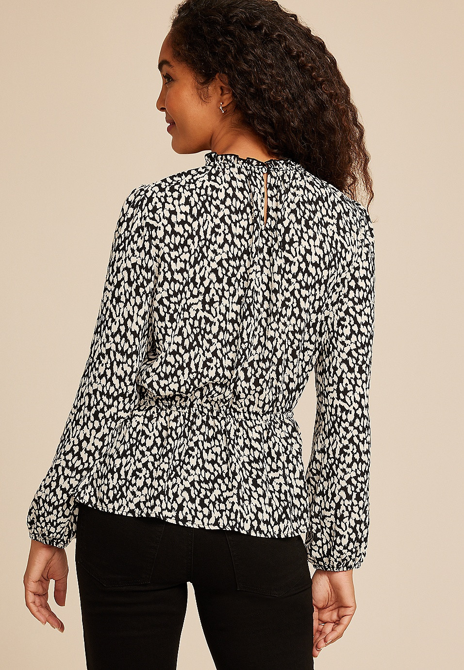 Abstract Peplum Smocked Waist Blouse | Maurices