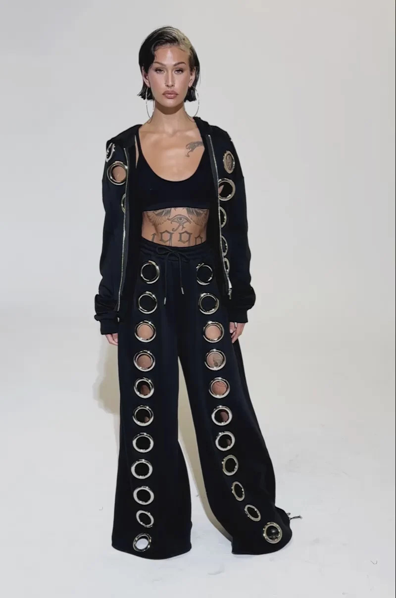 THROUGH THE NIGHT WIDE LEG SWEATPANT WITH HOLES | AKIRA