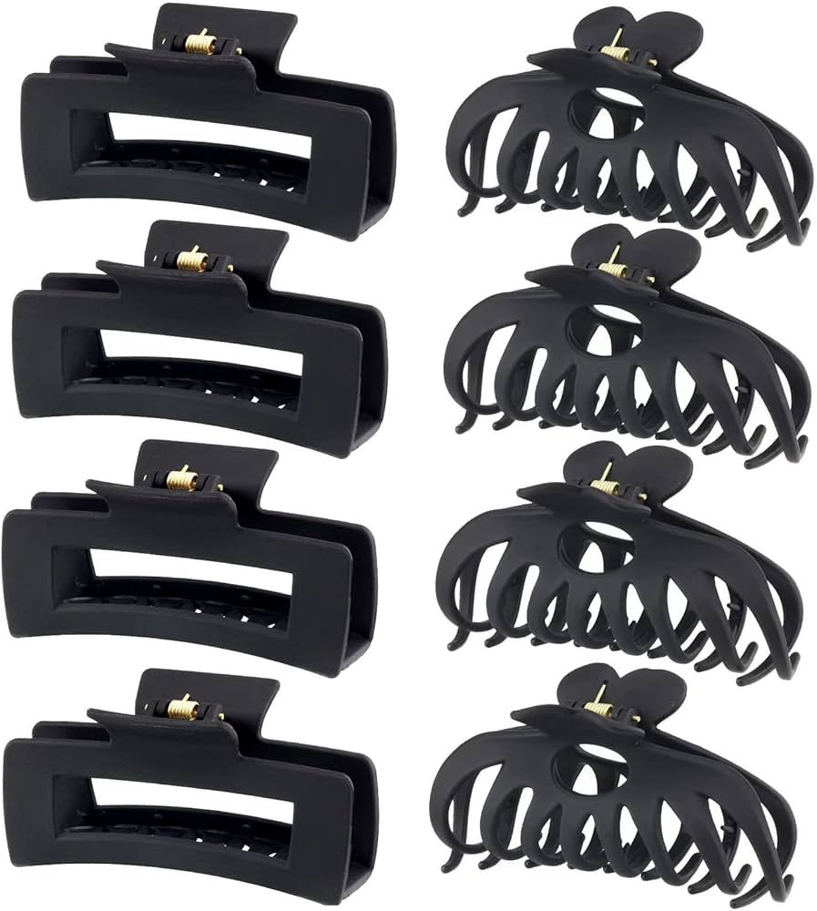 8 Pack 4.3 Inch Black Large Hair Claw Clips for Women Thin Thick Curly Hair, Big Matte Banana Cli... | Amazon (US)